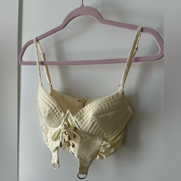 Oh Polly Cream Satin Corset Set, Top & Skirt, Lingerie Style US 2 - Picture 3 of 11